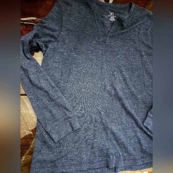 🤴👔 NWOT Men's Long sleeve henly thermal Dark Navy shirt in XL by George - Picture 10 of 10